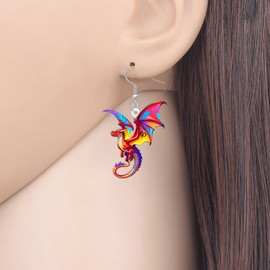 LONYOO Acrylic Fantasy Sword Dragon Earrings Dangle Western Dinosaur Jewelry Cool Stuff Aesthetic Dragon Gifts for Women Mom Animal Lovers (Red)
