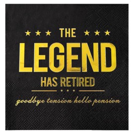 The Legend Has Retired Cocktail Napkins, 50 Pack 3-Ply Retirement Party Decorations Supplies, Black & Gold Disposable Napkins for Farewell,Coworker Goodbye & Going Away Celebration (5"x5")