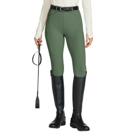 Willit Women's Horse Riding Pants Full Seat Silicone Equestrian Breeches Horseback Schooling Tights Zipper Pockets Army Green XL