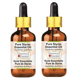 Greenwood Essential Pure Styrax Essential Oil (Liquidambar styraciflua L) with Glass Dropper Steam Distilled (Pack of Two) 100ml X 2 (6.76 oz)