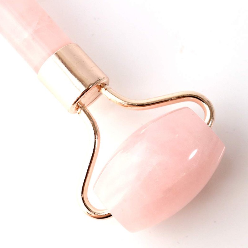Gold Stone Rose Quartz Face Roller, Double Head, Massage, Natural