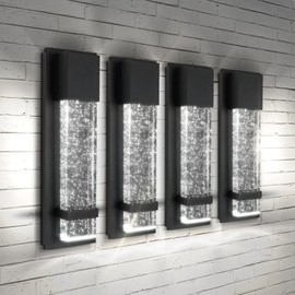 ASD LED 13" Bubble Glass Wall Light Fixture, Outdoor & Indoor Seeded Sconce | 3CCT, Waterproof, Dimmable, ETL Listed | 12W 500LM 3000-5000K 120V | Exterior Lantern, Porch Lighting | Black, 4 Pack