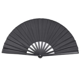 Quacc Large Folding Hand Held Fan Sturdy Nylon-Cloth Vintage Retro Fabric Big Rave Clack Fan for Line Dancing Chinese Kung Fu Festival Craft Dance Decoration Party Favors (Black)