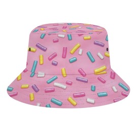 Candy Sprinkles Pink Donut Glaz Bucket Hat for Men Women Fisherman Hat Packable Sun Cap Outdoor Travel Beach Caps