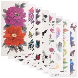 Healvian 24sheets Temporary Flower Stickers Easy to Apply for Parties Weddings Festivals Rose Peony Designs for Women Lasts Days