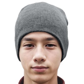 COUVER Unisex Knitted Solid Acrylic Beanie – Warm Winter 8 Inch Beanie Hat, Heather Grey