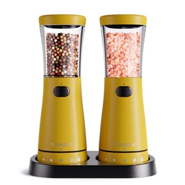 Electric Salt and Pepper Grinder Set with Storage Base, Stainless Steel Rechargeable Salt and Pepper Grinder Set with 4.5 oz Large Capacity, 1.8" Wide Mouth, Adjustable Coarseness, Ideal for Kitchen