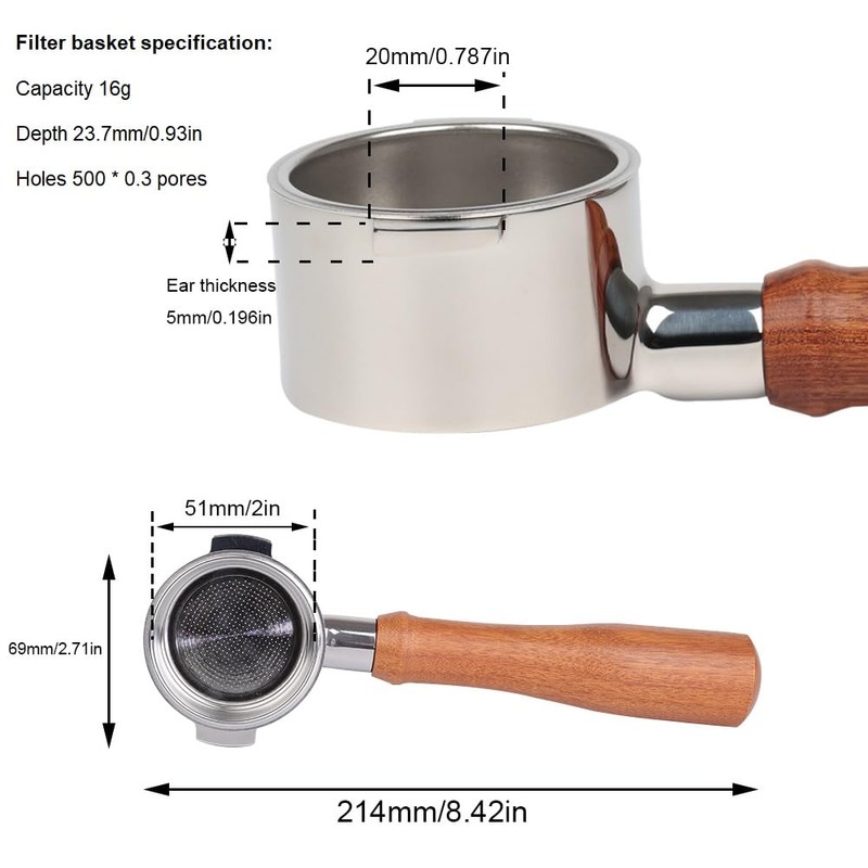 CAPFEI Bottomless Portafilter 51 mm 2 Ears for Delonghi ECP33.21