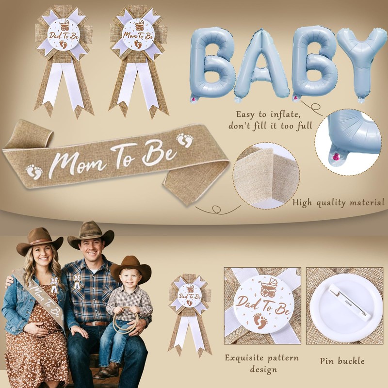 DataMoon Cowboy Baby Shower Decorations for Boy, All-in-One Set