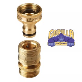 GORILLA EASY CONNECT Locking Garden Hose Quick Connect Fittings. ¾ Inch Brass