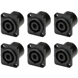 Greluma Pack of 6 4-Pin Panel Mount Speaker Socket Plug, 4-Pin Audio Speaker Socket Adapter with Round Socket and Screw Lock for NL4MP, NL4MPR, NL4FC, NL4FX, NLT4X