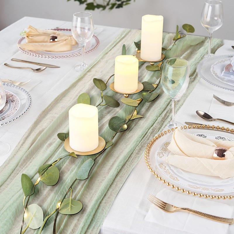 Cheesecloth Table Runner, Sage Green Cheesecloth Table Runner Rustic Gauze