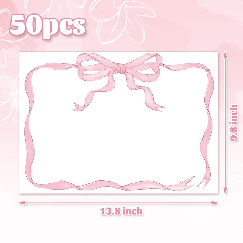 JarThenaAMCS 50 Sheets Pink Bow Paper Placemat Coquette Bowknot Place