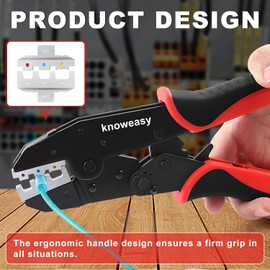 Knoweasy 8PCS Ratchet Crimping Tool Set with Automatic Wire Stripper, Heat Shrink, Non-Insulated, Open Barrel, Solar, and Ferrule Connectors, Pressure Regulating