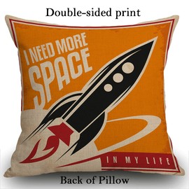 Smooffly Rocket Cushion Cover I Need More Space Square Throw Pillow Cover Home Decorative for Sofa Couch Car Bedroom Living Room Decor 18" x 18" inch Black Red Yellow 45x45cm