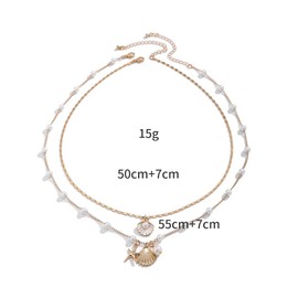 Layered Bohemian Puka Shell Necklace Pearl Starfish Conch Seashell Choker Necklaces for Women Summer Beach Holiday Beach Surfer Jewelry-B