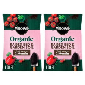 Miracle-Gro 2 Pack Organic Raised Bed and Garden Soil with Quick Release Natural Fertilizer, Feeds Plants, Up to 2 Months, Grows More Veggies, 1 Cu Ft