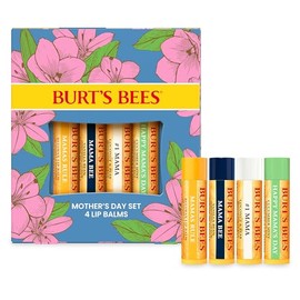 Burt's Bees Ideas de regalo - Juego de bálsamo labial Balm Bouquet, cera de abeja original, vainilla bean, pepino y menta, coco y pera, tratamiento labial de origen natural, 4 tubos, 0.15 oz.