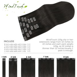 WindTouch Brown Hair Extensions for Women Clip in, 12 Inch 100g 7pcs Dark Brown Clip in Hair Extensions Real Human Hair, Soft Natural Straight Remy Human Hair Clip in Extensions for Women