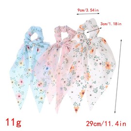 LALOCAPEYO Hair Scarf Scrunchies for Women, 3pcs Floral Bow Hair Scrunchies, Elastic Hair Scarf Hair Ties, Hair Ribbon Scarf Scrunchies, Ponytail Holder for Women, Hair Accessories for Girls
