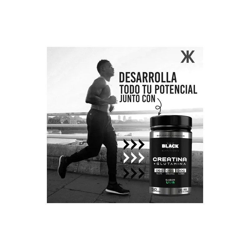 Creatina + Glutamina 50 Servicios Black 1kg Varios Sabores