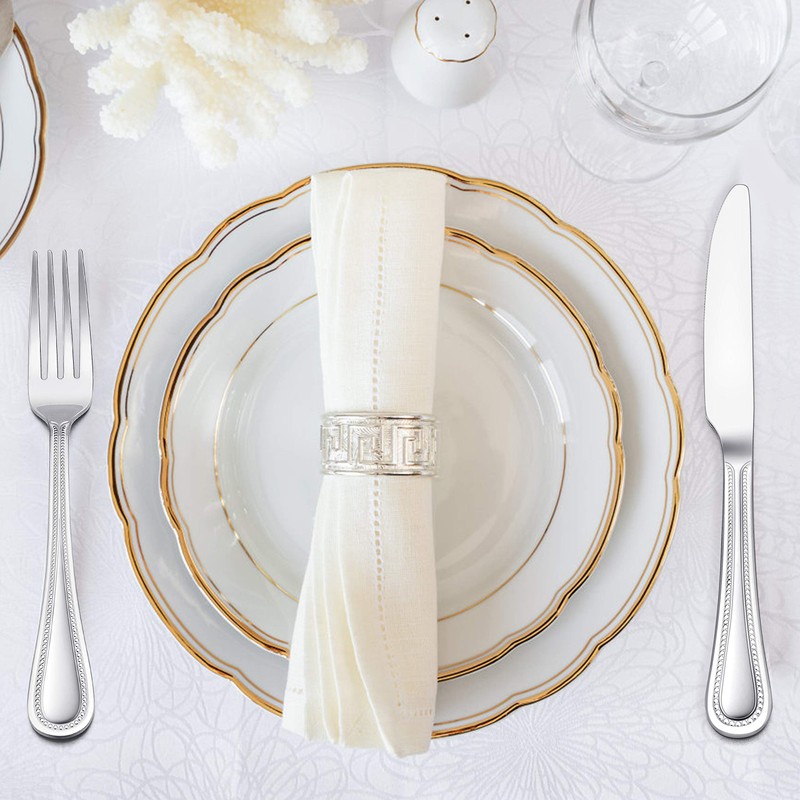 HaWare Silverware Set, 60-Piece Pearled Edge Stainless Steel Flatware for