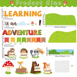 Woodland Bulletin Board Set Jungle Forest Classroom Decorations Fall Learning is an Adventure Paper Cutouts Motivational Safari Animal Fall Bulletin Board for Nursery Chalkboard Wall Door Decor