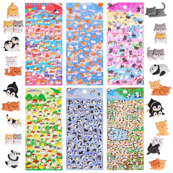Jactales Cute Mini Puffy Animal Stickers for Girls Adults-Kawaii Tiny
