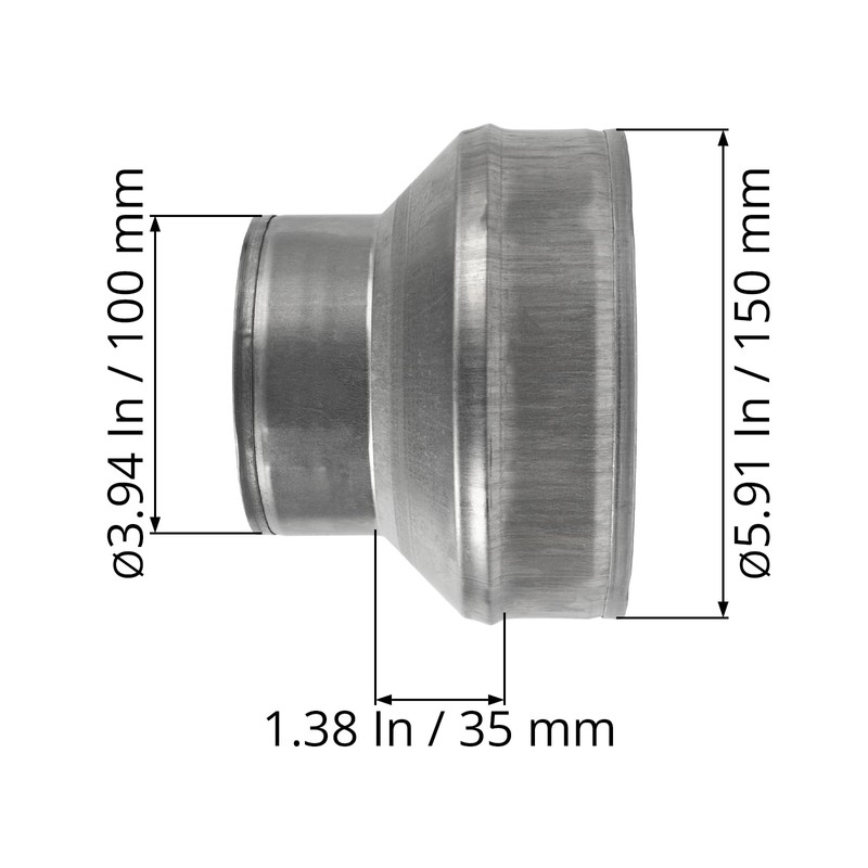 6" to 4" Inch Galvanized Steel Round Duct Reducer -