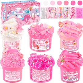 Set di 6 slime rosa per bambini, burro Slime, Cloud Slime & Crystal Slime, set fai da te con accessori decorativi, giocattolo per impastare e fai da te come regalo per ragazze e ragazzi