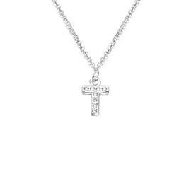 bifriend S925 Silver 26 Initial English Letter Crystal Chain Necklace For Women Girl Best Gift (T)