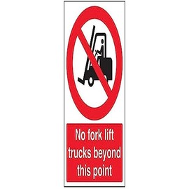 V Safety No fork Lift Trucks Beyond this Point Sign - Portrait - 200 mm x 300 mm - 1 mm Rigid Plastic Safety Sign