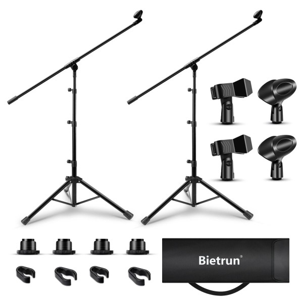 Bietrun Microphone Stand 2 Pack, Tripod Mic Stand Adjustable Boom