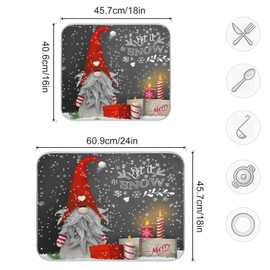 Christmas Gnome Snowflakes Dish Drying Mat for Kitchen Counter 16x18 in Xmas Candles Gift Microfiber Drying Mats Absorbent Reversible Dish Pad Medium Dish Draining Mat Fast Dry Kitchen Accessories