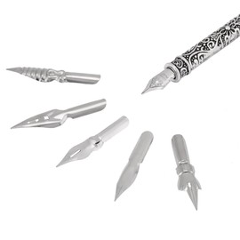 Bewinner English Calligraphy Dip Pen Set Retro Pen Calligraphy Pen Set Writing Quill Ink Dip Pen Best Holiday Gift with 5 Nibs (Blue)