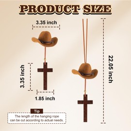 Rislobx Cowboy Hat Car Charm, Cowboy Hat for Car Mirror Hanging with Cross, Country Car Hanging Pendant, Cute Rear View Mirror Hanger Decor for Women, Universal Auto Interior Accessories (Brown)