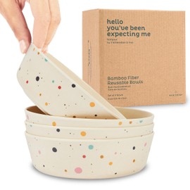 Nook Theory 4 Pack Bamboo Bowls - Alternative to Plastic Bowl, 18 Oz Reusable, Shatterproof Dinnerbowl, Dishwasher Safe - Not Microwavable Bamboo Dishes (Pop)