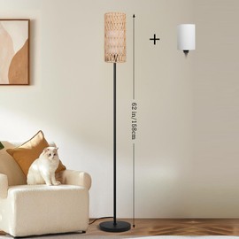 Ruiever Floor Lamp for Living Room,Farmhouse Rattan Floor lamp,Modern Standing lamp with Dimmer LED Bulb,Black Tall Lamp with Remote Control