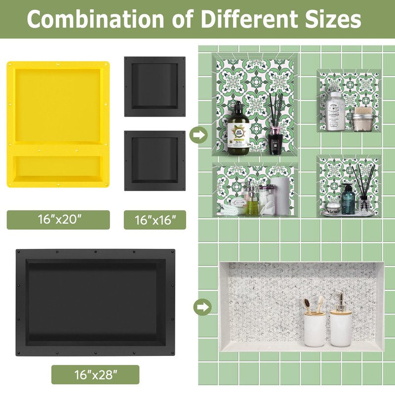 Suteck 16" x 20" Shower Niche Double Shelf -Yellow Rectangle