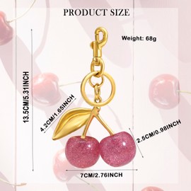 SKYFUN Cherry Keychain for Women Glitter Cherry Bag Charm Key Chain for Purse Wallet Handbag Backpack Jewelry Accessories Gift for Birthday Christmas Valentines Day, Alloy Pink