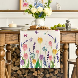 Artoid Mode Artoid Mode Lavender Tulip Summer Table Runner, Spring Seasonal Anniversary Holiday Kitchen Dining Table Decoration for Indoor Outdoor Home Party Decor 13 x 72 Inch