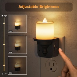 JandCase Flameless Candle Night Light, 2 Pack Night Lights Plug into Wall, 3000K Soft White, 0-100LM Dimmable Nightlight, Dusk to Dawn Sensor Light for Dinning Room, Living Room, Bathroom, Hallway