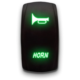 Horn - Green - Laser Etched Momentary Toggle Switch 20A 12V - Vertical Rocker Switch 5-Pin DPST