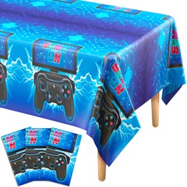 DECORLIFE 3 Pack Video Game Party Tablecloth, 108 x 54 Inch, Waterproof and Durable Table Covers for Gamer Birthday Party Supplies
