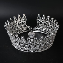 QXMYOO Cubic Zirconia Big Wedding Tiara Tall Royal Princess Pageant Crown for Bride Quinceanera Prom Party Full CZ Crystal Bridal Hair Accessories Jewelry Luxury Gifts for Women (Silver)