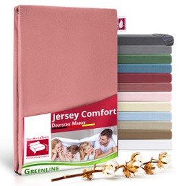 Greenline Fitted Sheet Premium Jersey Made of 100% Cotton Greenline Dusky Pink 140-160 x 200 cm up to 30 cm Also for Box Spring Beds, Fitted Sheet