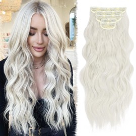 WOKAA Clip in Hair Extensions for Women 20 Inch 5Pcs Long Wavy Curly Platinum Blonde Hair Extensions Clip ins Full Head Synthetic Hair Extension for Women
