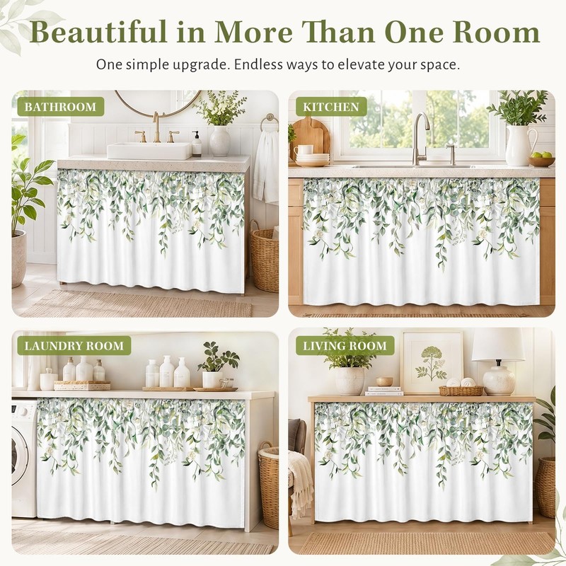 Cabinet Curtain, 28"W x 51"L, Sage Sink Skirt for Kitchen