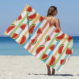 Irisbell Microfiber Beach Towel 63 x 32 inch Large Sand Free Towels for Travel,Quick Dry Absorbent Swimming Beach Towels for Pool Yoga Gym Camping (Striped Watermelon)