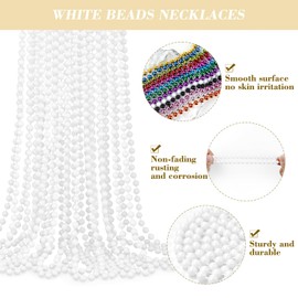 YAXINRUI 120 PCS White Mardi Gras Beads, 33" White Bead Necklaces Party Costume Necklace Round Parade Throw Beads in Bulk for Mardi Gras Christmas Festive Events, Party Favors